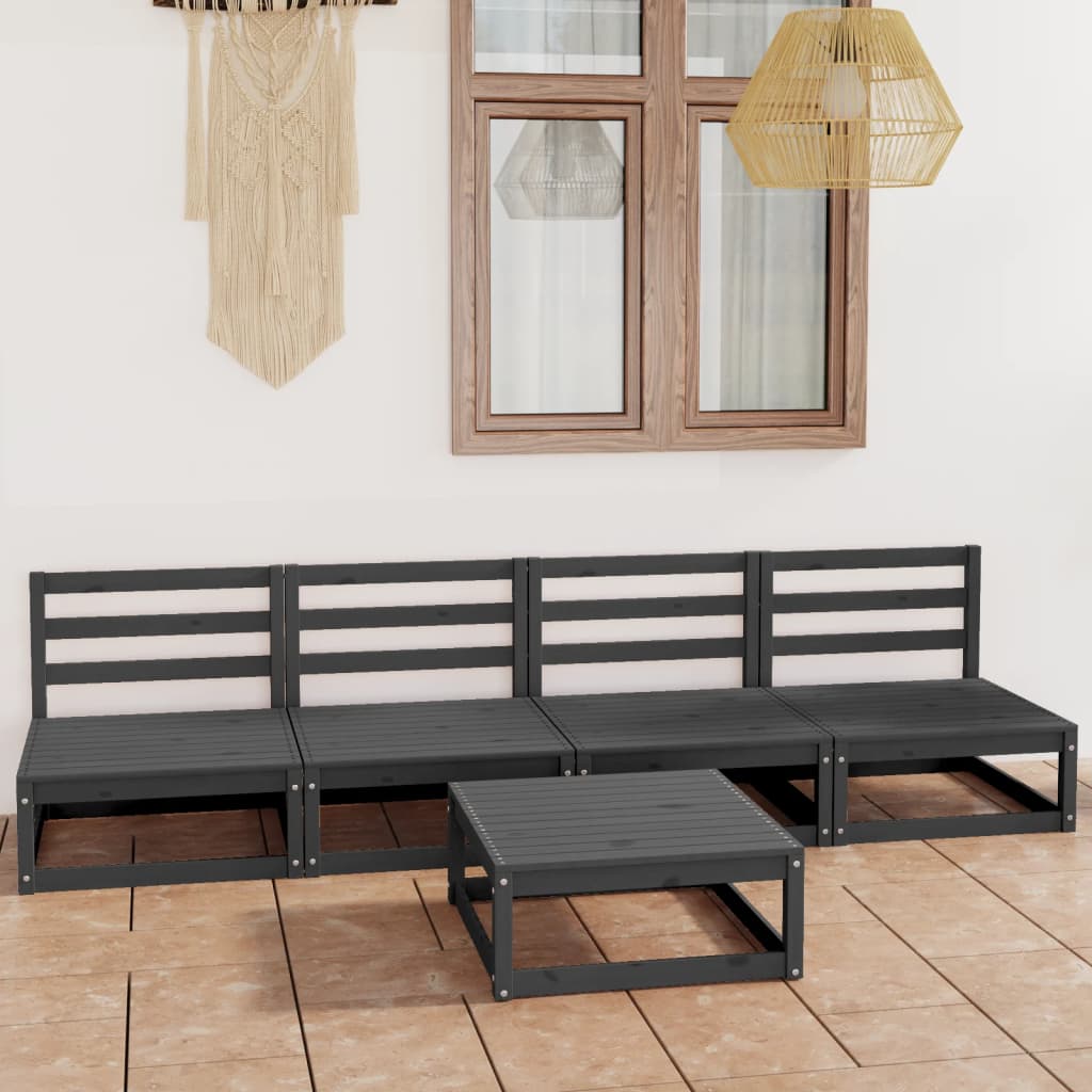 Set Divani da Giardino 5 pz Grigio in Legno Massello di Pino