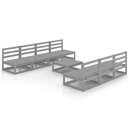 Set Divani da Giardino 8 pz Grigio in Legno Massello di Pino