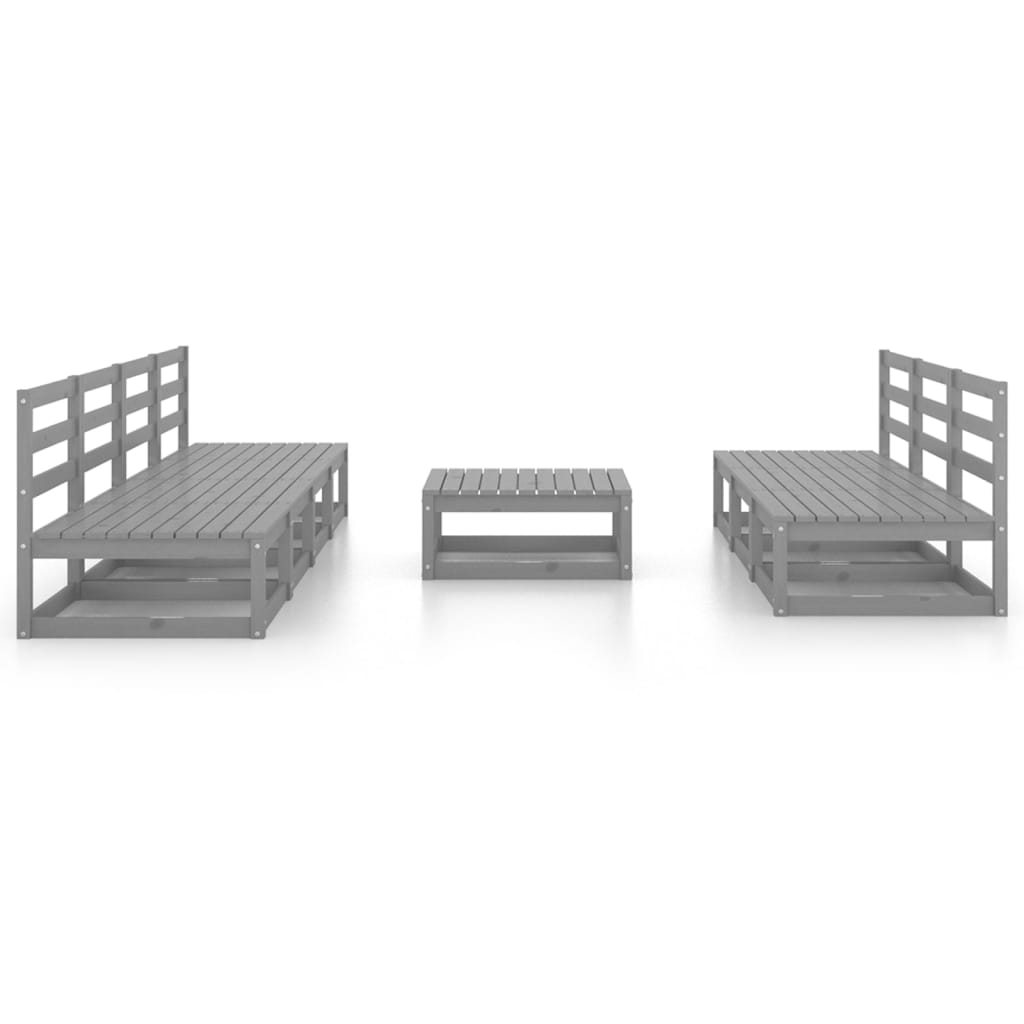 Set Divani da Giardino 8 pz Grigio in Legno Massello di Pino