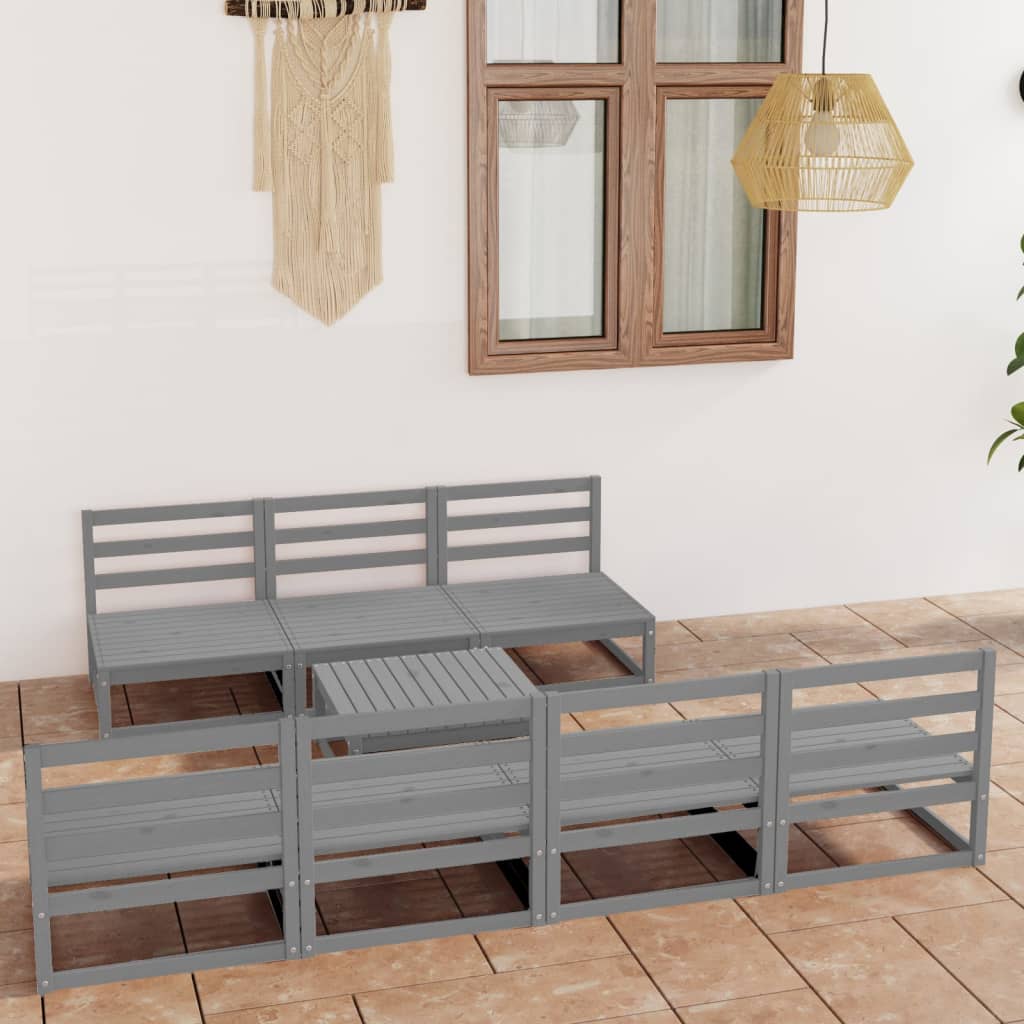 Set Divani da Giardino 8 pz Grigio in Legno Massello di Pino