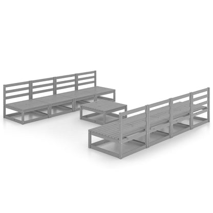 Set Divani da Giardino 9 pz Grigio in Legno Massello di Pino
