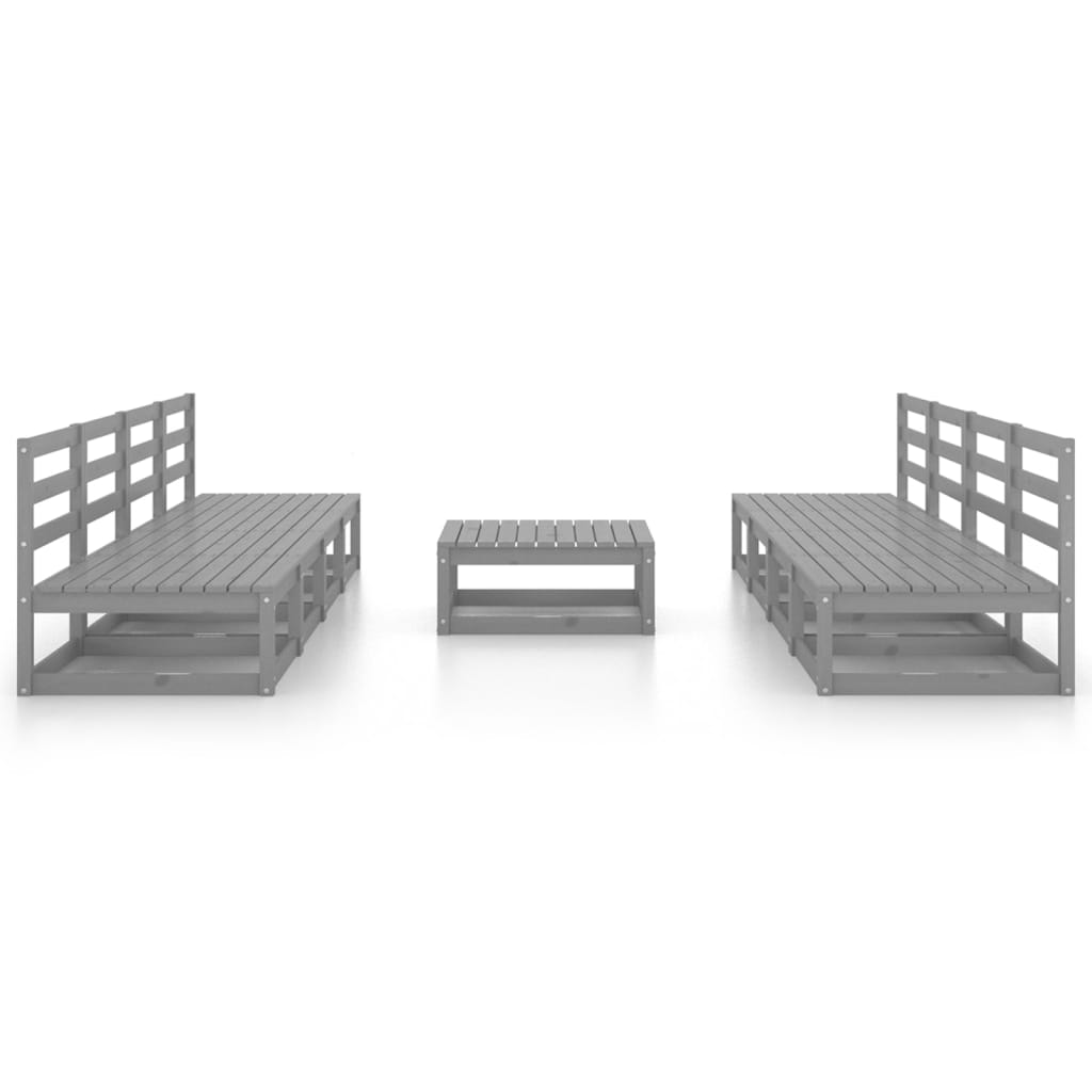 Set Divani da Giardino 9 pz Grigio in Legno Massello di Pino