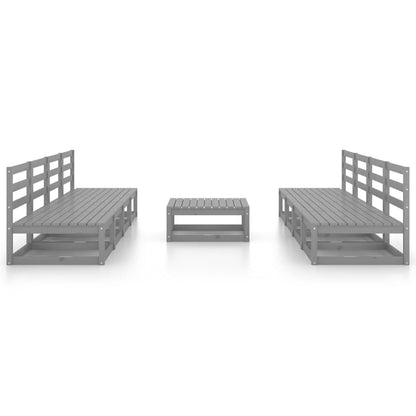 Set Divani da Giardino 9 pz Grigio in Legno Massello di Pino