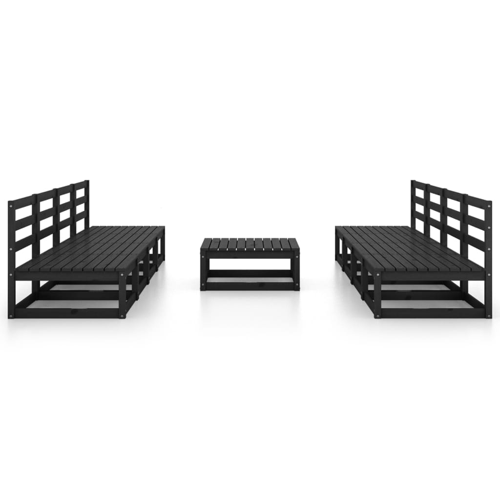 Set Divani da Giardino 9 pz Nero in Legno Massello di Pino