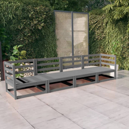 Divano da Giardino a 4 Posti Grigio in Legno Massello di Pino