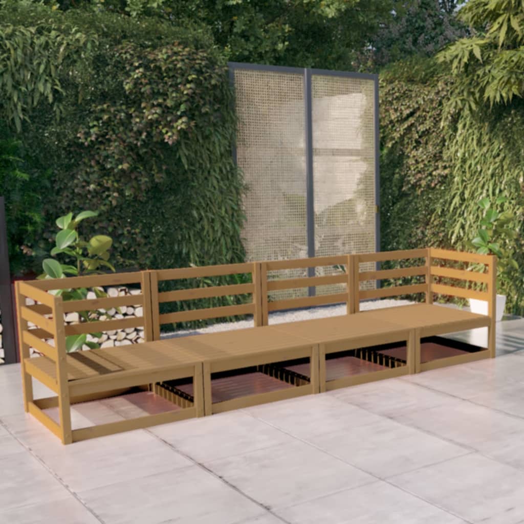 Divano da Giardino 4 Posti Marrone Ambra Legno Massello di Pino