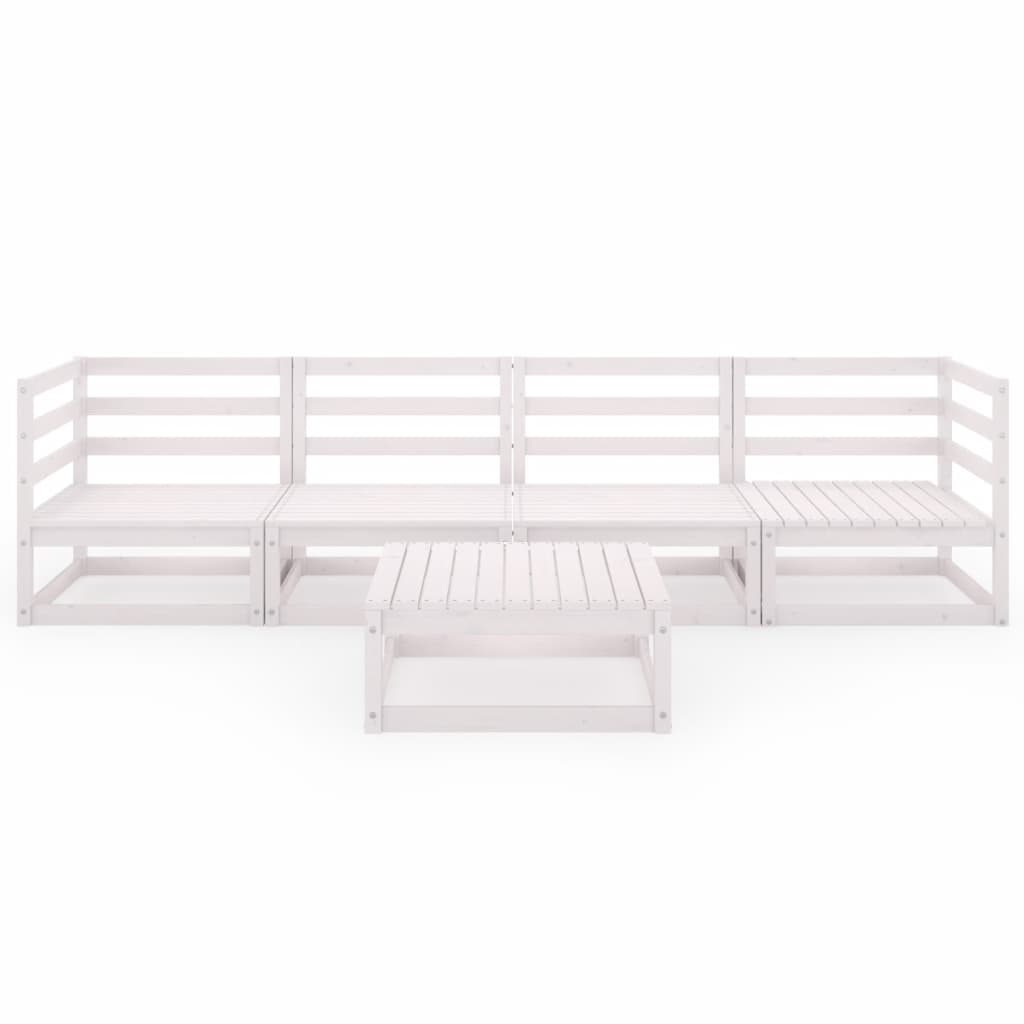 Set Divani da Giardino 5 pz Bianco in Legno Massello di Pino