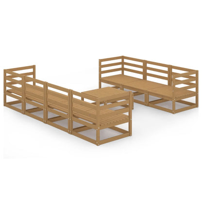 Set Salotto da Giardino 8pz Marrone Ambra Legno Massello Pino