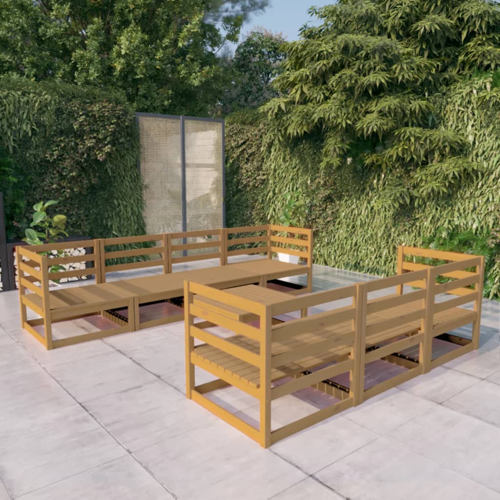 Set Salotto da Giardino 8pz Marrone Ambra Legno Massello Pino