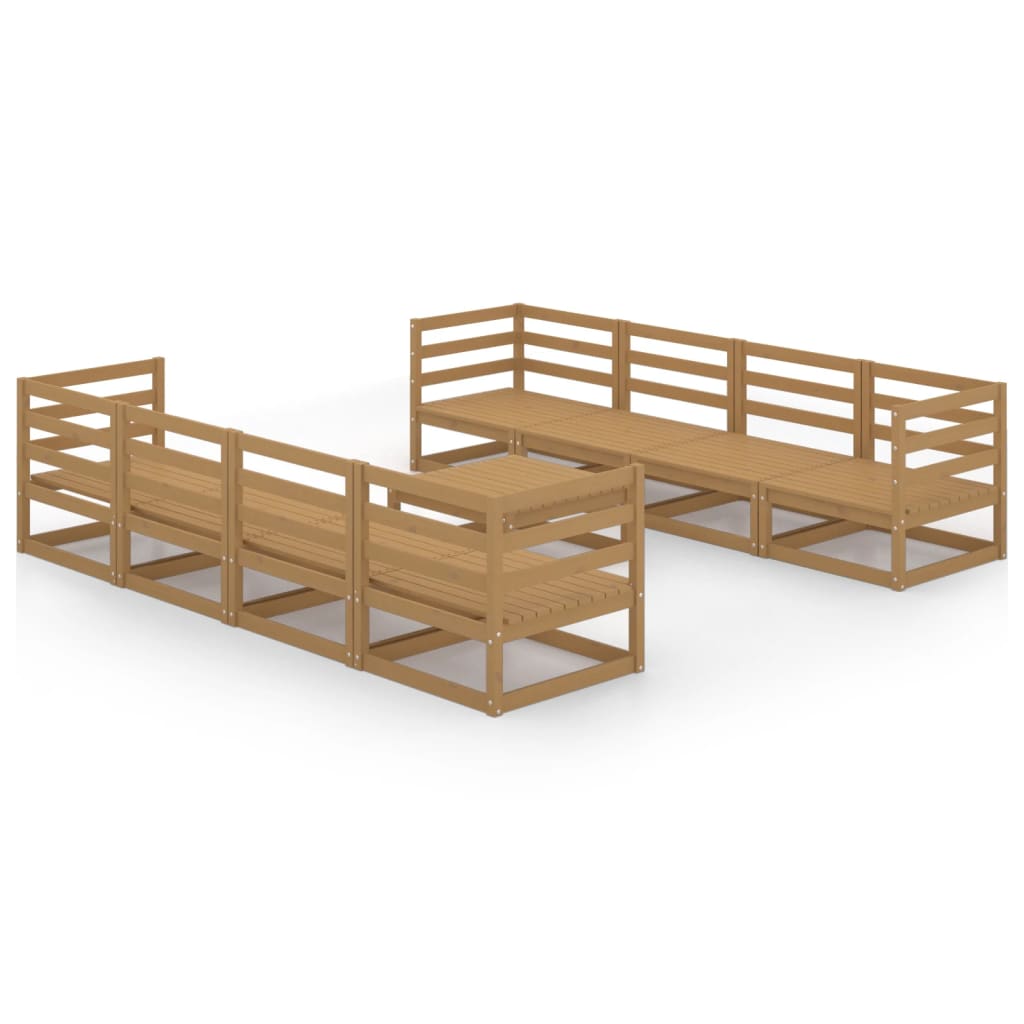 Set Salotto da Giardino 9pz Marrone Ambra Legno Massello Pino