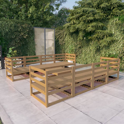 Set Salotto da Giardino 9pz Marrone Ambra Legno Massello Pino
