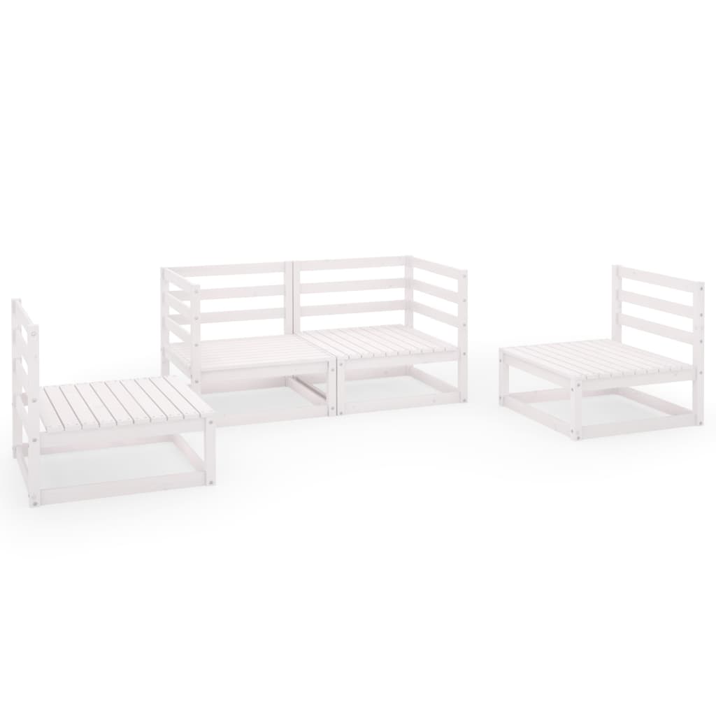 Set Divani da Giardino 4 pz Bianco in Legno Massello di Pino