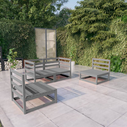 Set Divani da Giardino 4 pz Grigio in Legno Massello di Pino