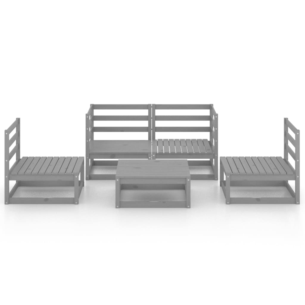 Set Divani da Giardino 5 pz Grigio in Legno Massello di Pino