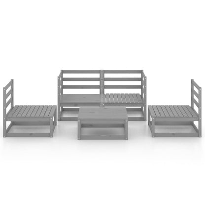 Set Divani da Giardino 5 pz Grigio in Legno Massello di Pino