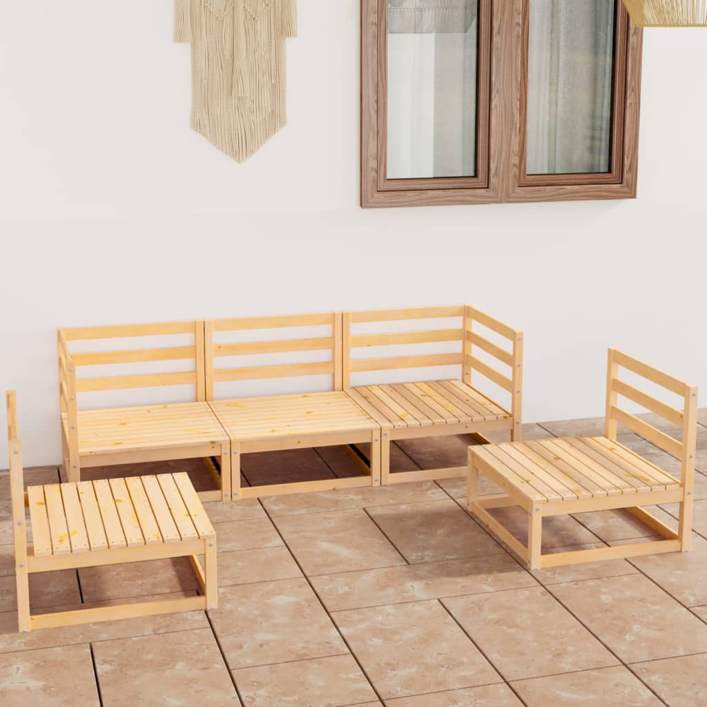 Set Divani da Giardino 5 pz in Legno Massello di Pino