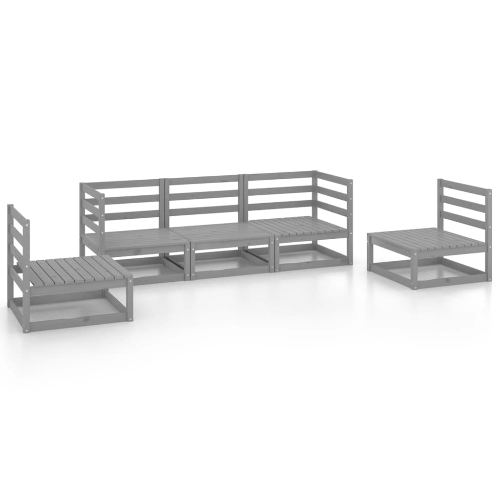Set Divani da Giardino 5 pz Grigio in Legno Massello di Pino