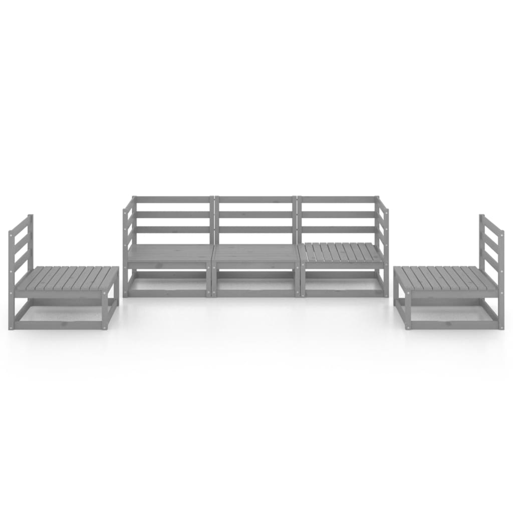 Set Divani da Giardino 5 pz Grigio in Legno Massello di Pino