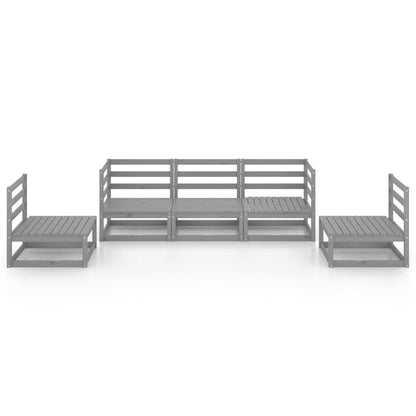 Set Divani da Giardino 5 pz Grigio in Legno Massello di Pino