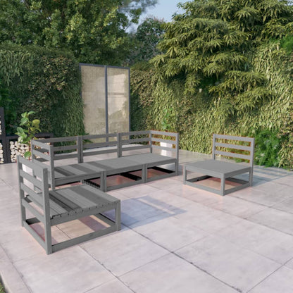 Set Divani da Giardino 5 pz Grigio in Legno Massello di Pino