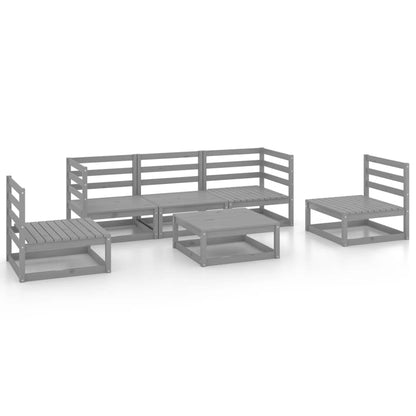 Set Divani da Giardino 6 pz Grigi in Legno Massello di Pino
