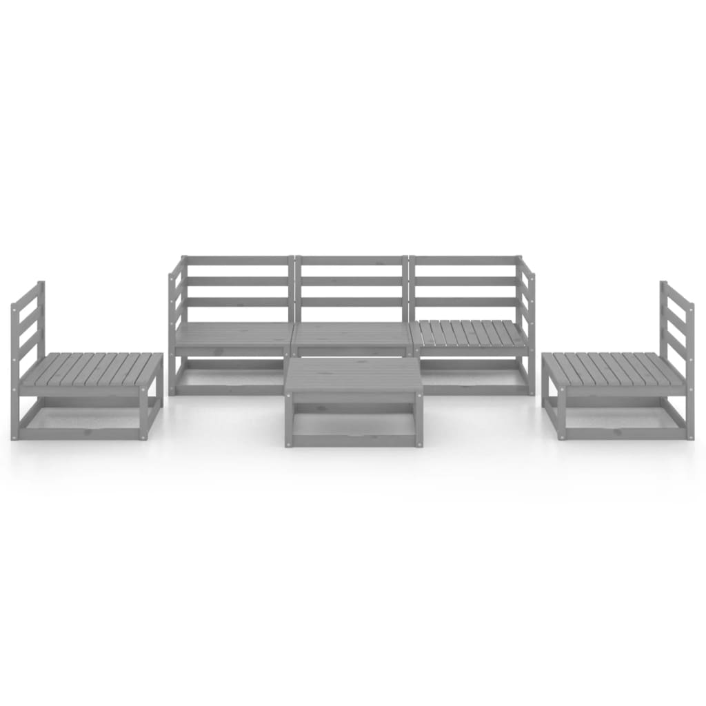 Set Divani da Giardino 6 pz Grigi in Legno Massello di Pino