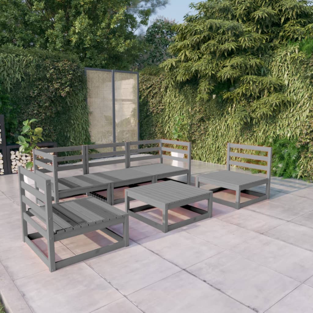 Set Divani da Giardino 6 pz Grigi in Legno Massello di Pino
