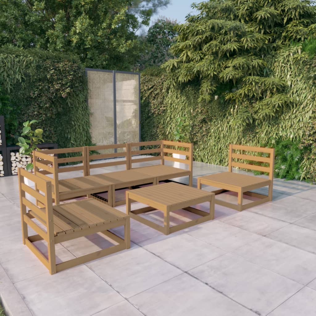 Set Salotto da Giardino 6pz Marrone Ambra Legno Massello Pino