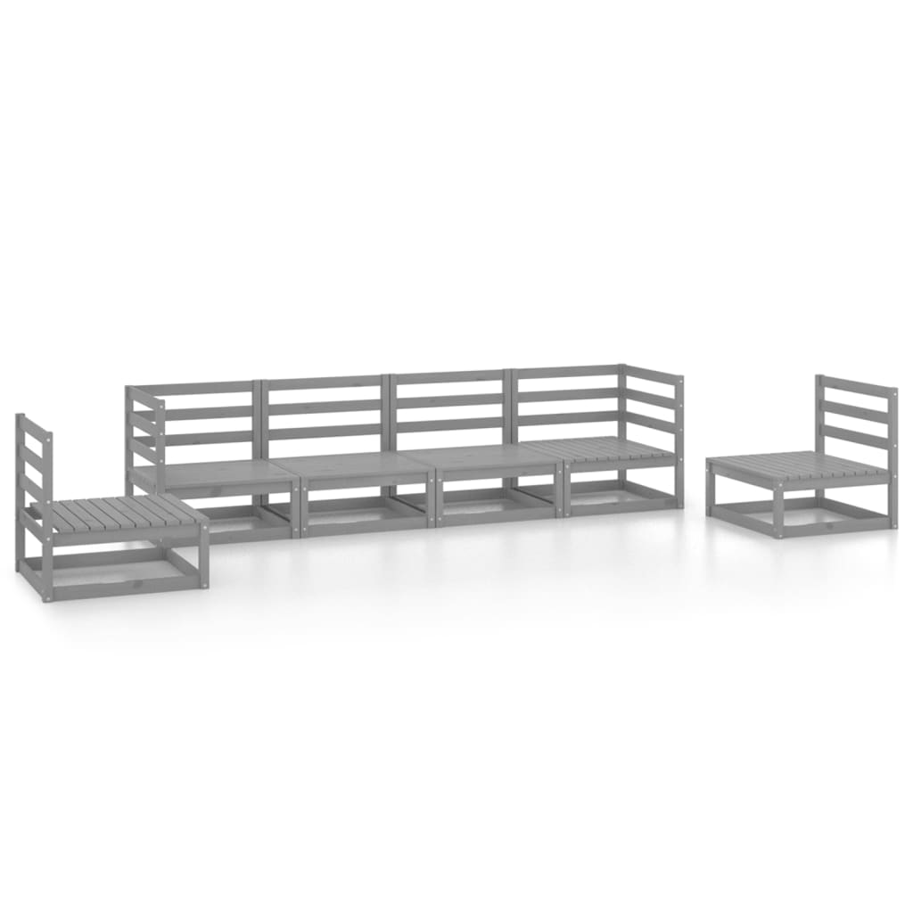 Set Divani da Giardino 6 pz Grigio in Legno Massello di Pino