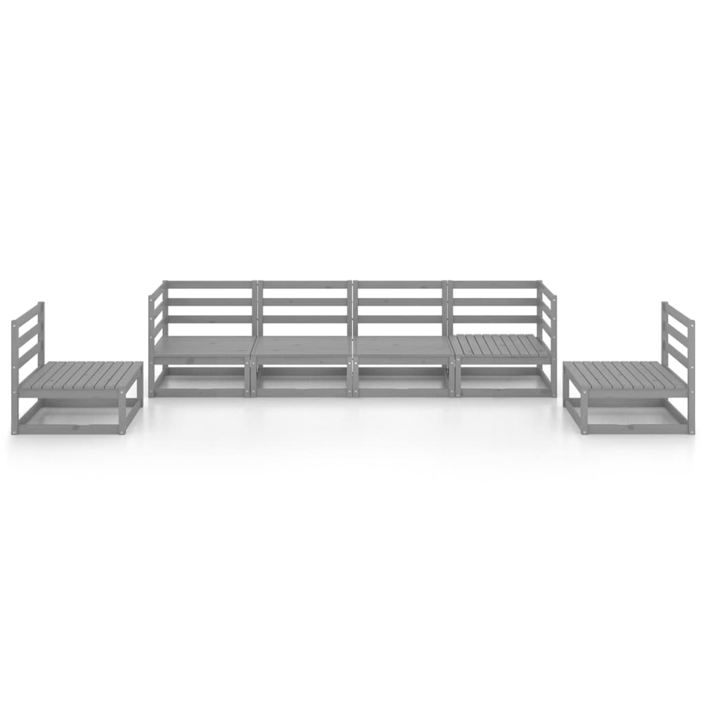 Set Divani da Giardino 6 pz Grigio in Legno Massello di Pino