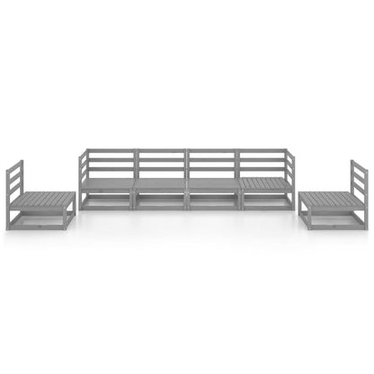 Set Divani da Giardino 6 pz Grigio in Legno Massello di Pino