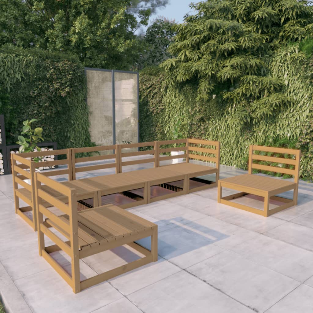 Set Salotto da Giardino 6pz Marrone Ambra Legno Massello Pino