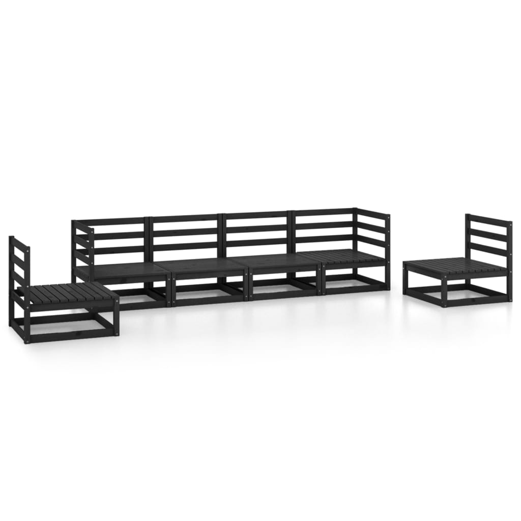 Set Divani da Giardino 6 pz Nero in Legno Massello di Pino