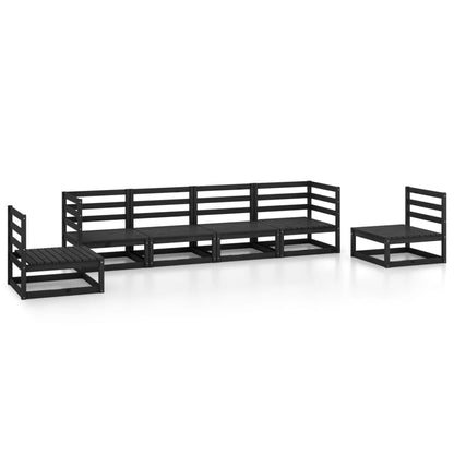 Set Divani da Giardino 6 pz Nero in Legno Massello di Pino