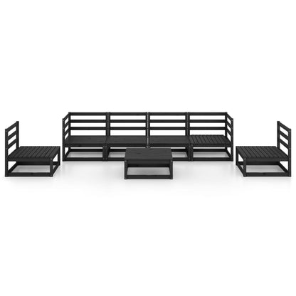 Set Divani da Giardino 7 pz Nero in Legno Massello di Pino