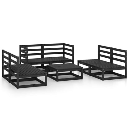 Set Divani da Giardino 7 pz Nero in Legno Massello di Pino