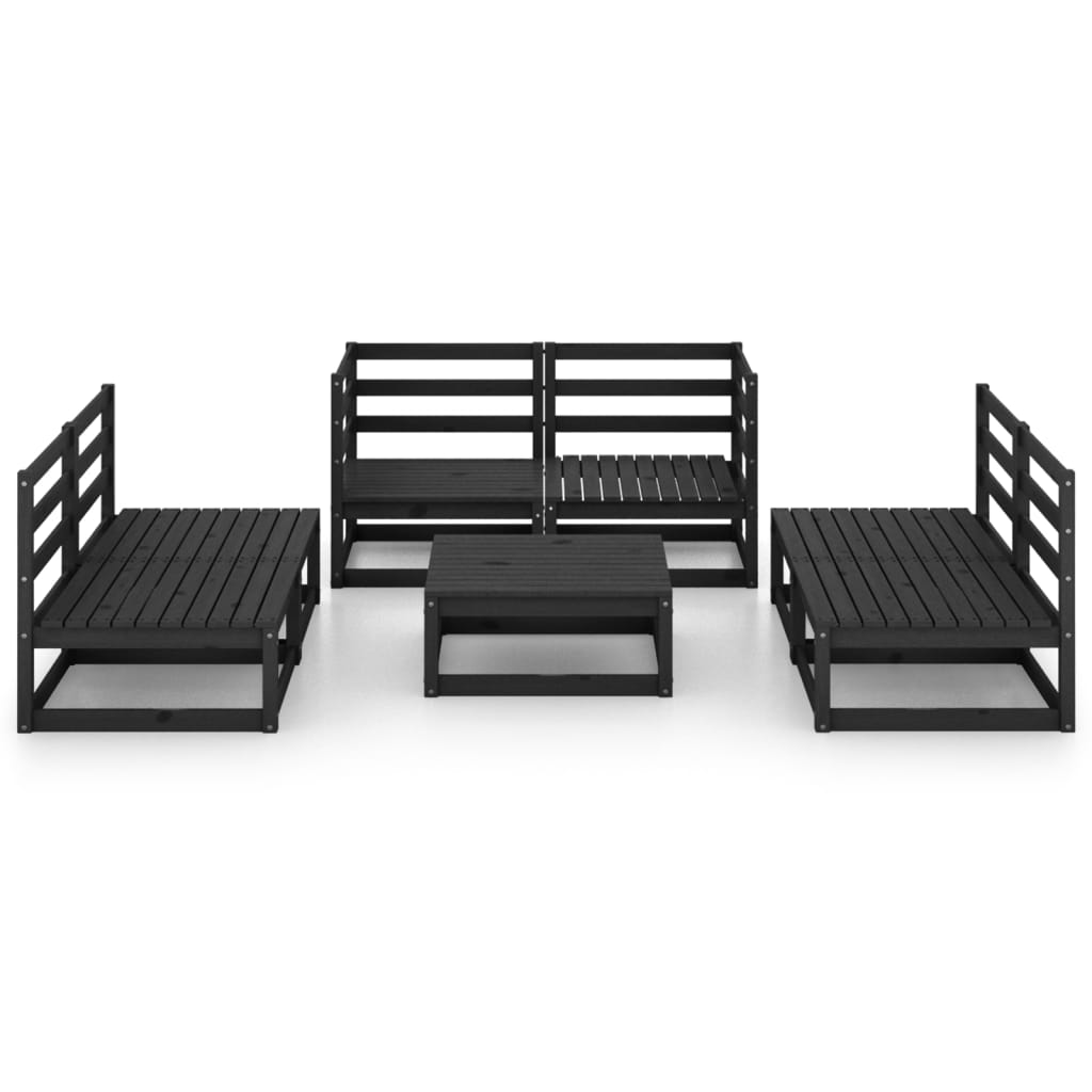 Set Divani da Giardino 7 pz Nero in Legno Massello di Pino