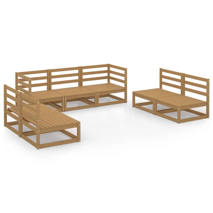 Set Salotto da Giardino 7pz Marrone Ambra Legno Massello Pino