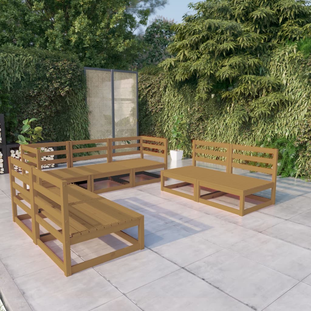 Set Salotto da Giardino 7pz Marrone Ambra Legno Massello Pino
