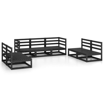 Set Divani da Giardino 7 pz Nero in Legno Massello di Pino