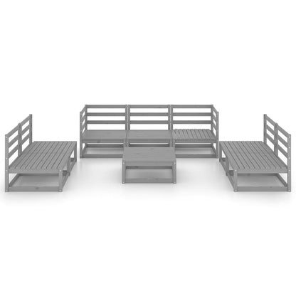 Set Divani da Giardino 8 pz Grigio in Legno Massello di Pino