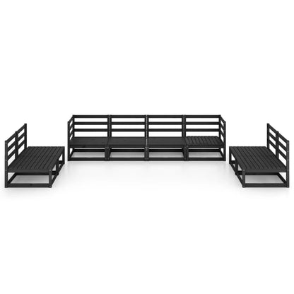 Set Divani da Giardino 8 pz Nero in Legno Massello di Pino