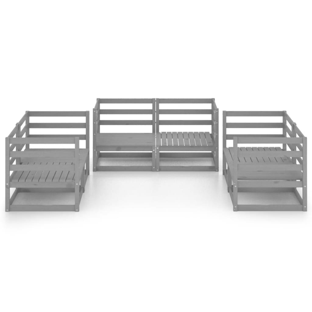 Set Divani da Giardino 6 pz Grigio in Legno Massello di Pino