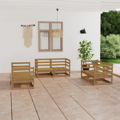 Set Salotto da Giardino 6pz Marrone Ambra Legno Massello Pino