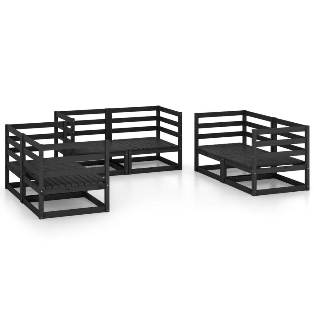 Set Divani da Giardino 6 pz Nero in Legno Massello di Pino