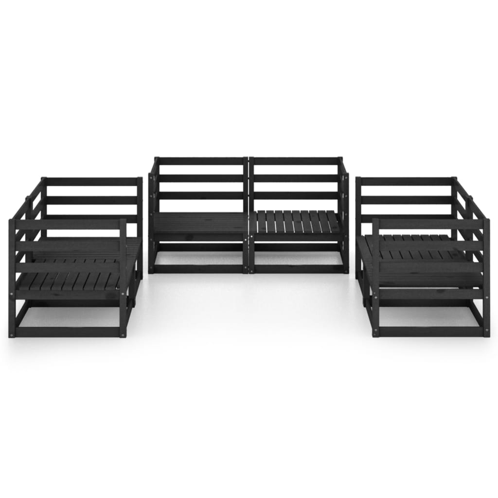 Set Divani da Giardino 6 pz Nero in Legno Massello di Pino
