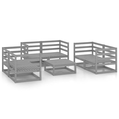 Set Divani da Giardino 7 pz Grigio in Legno Massello di Pino