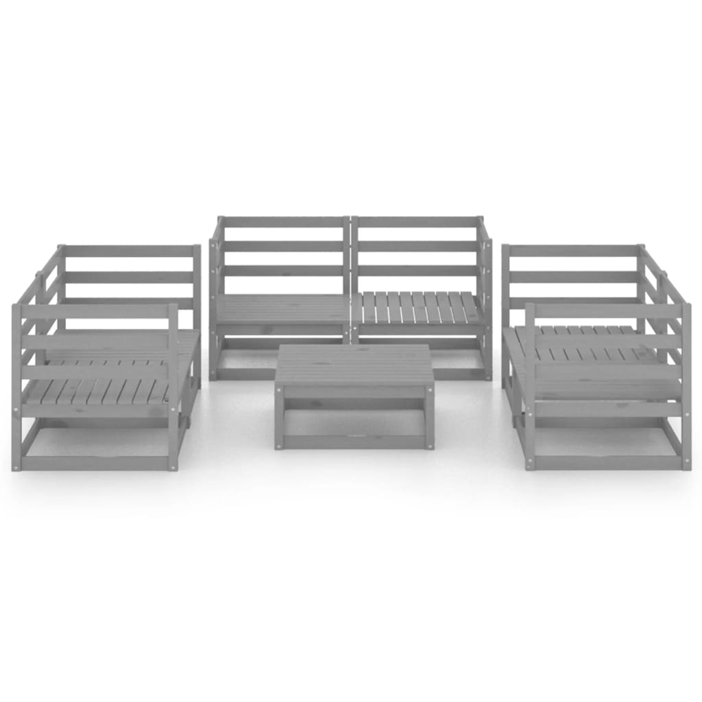 Set Divani da Giardino 7 pz Grigio in Legno Massello di Pino