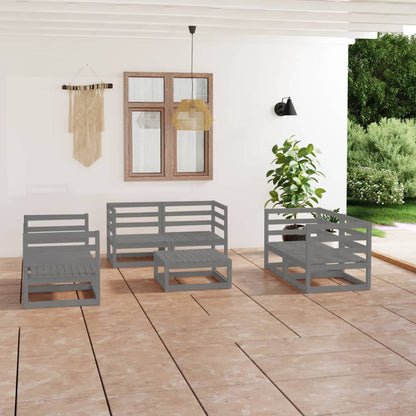 Set Divani da Giardino 7 pz Grigio in Legno Massello di Pino
