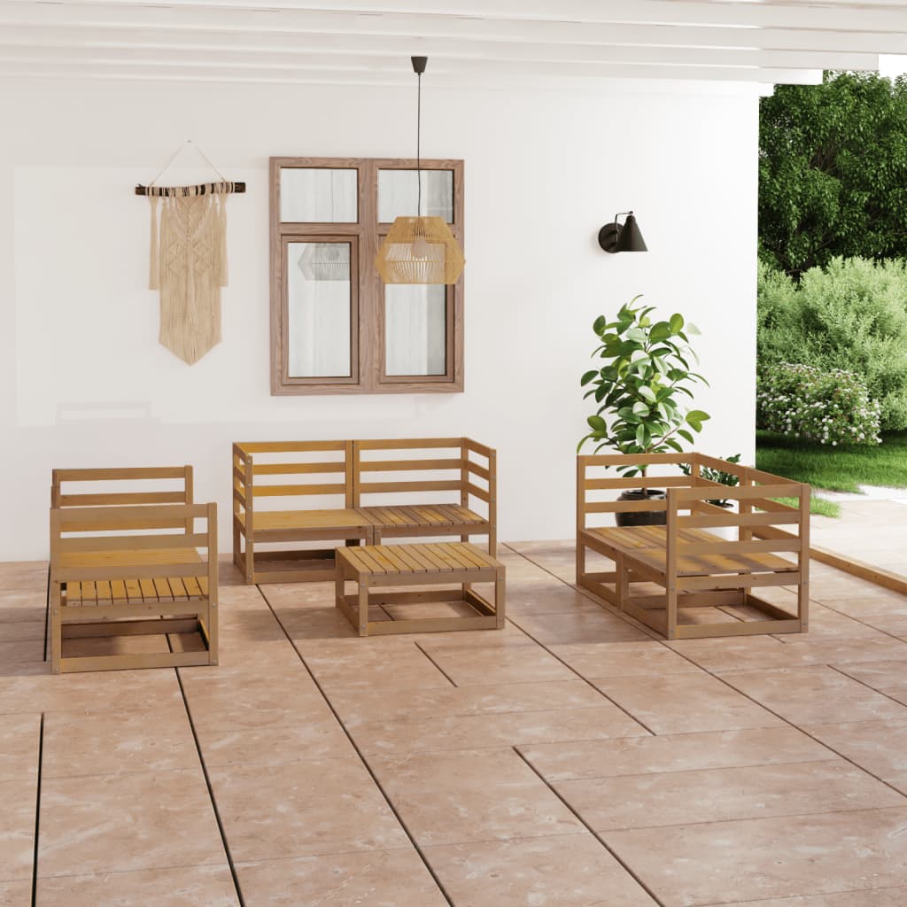 Set Salotto da Giardino 7pz Marrone Ambra Legno Massello Pino